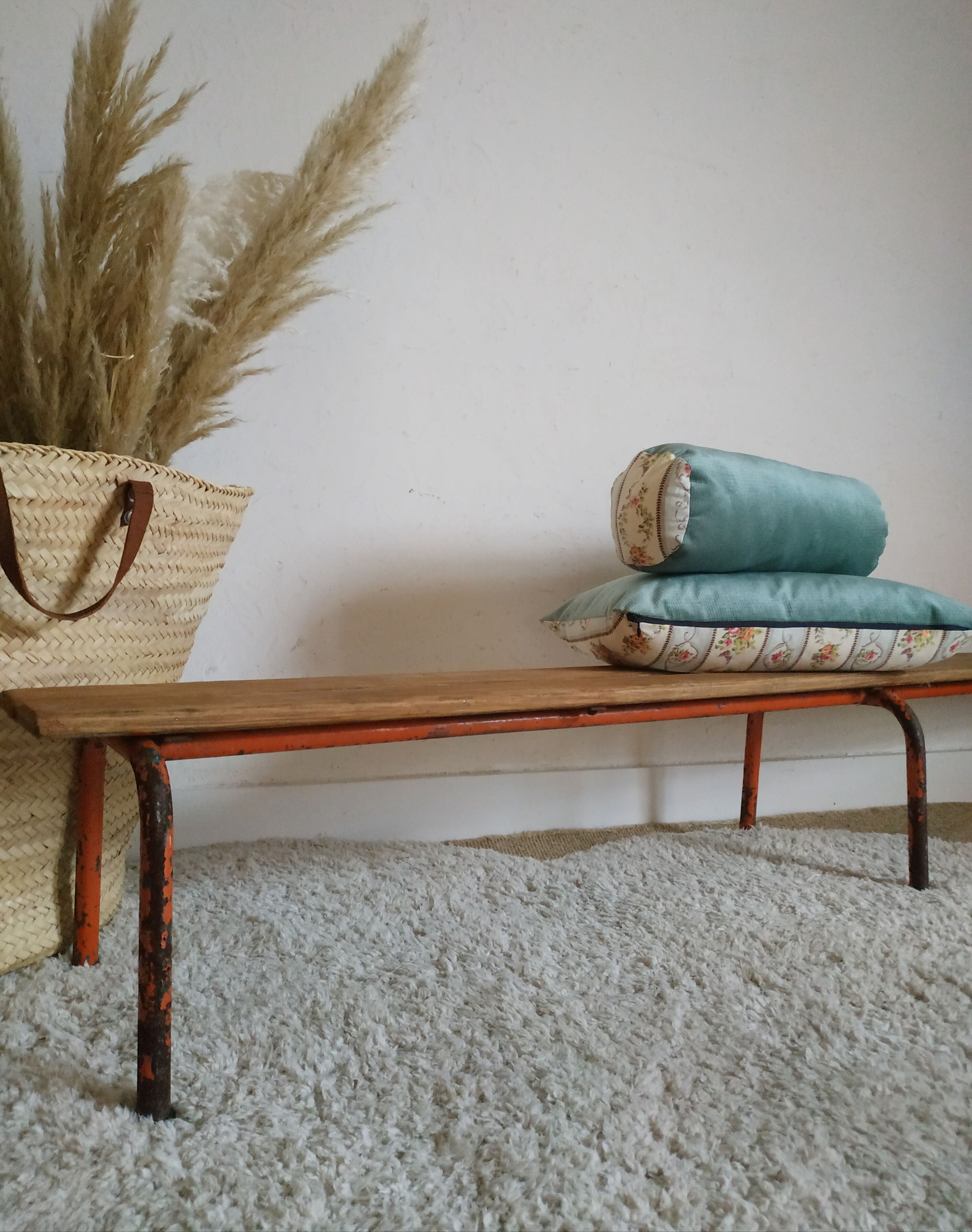 Banc ancien d'école maternelle métal et bois