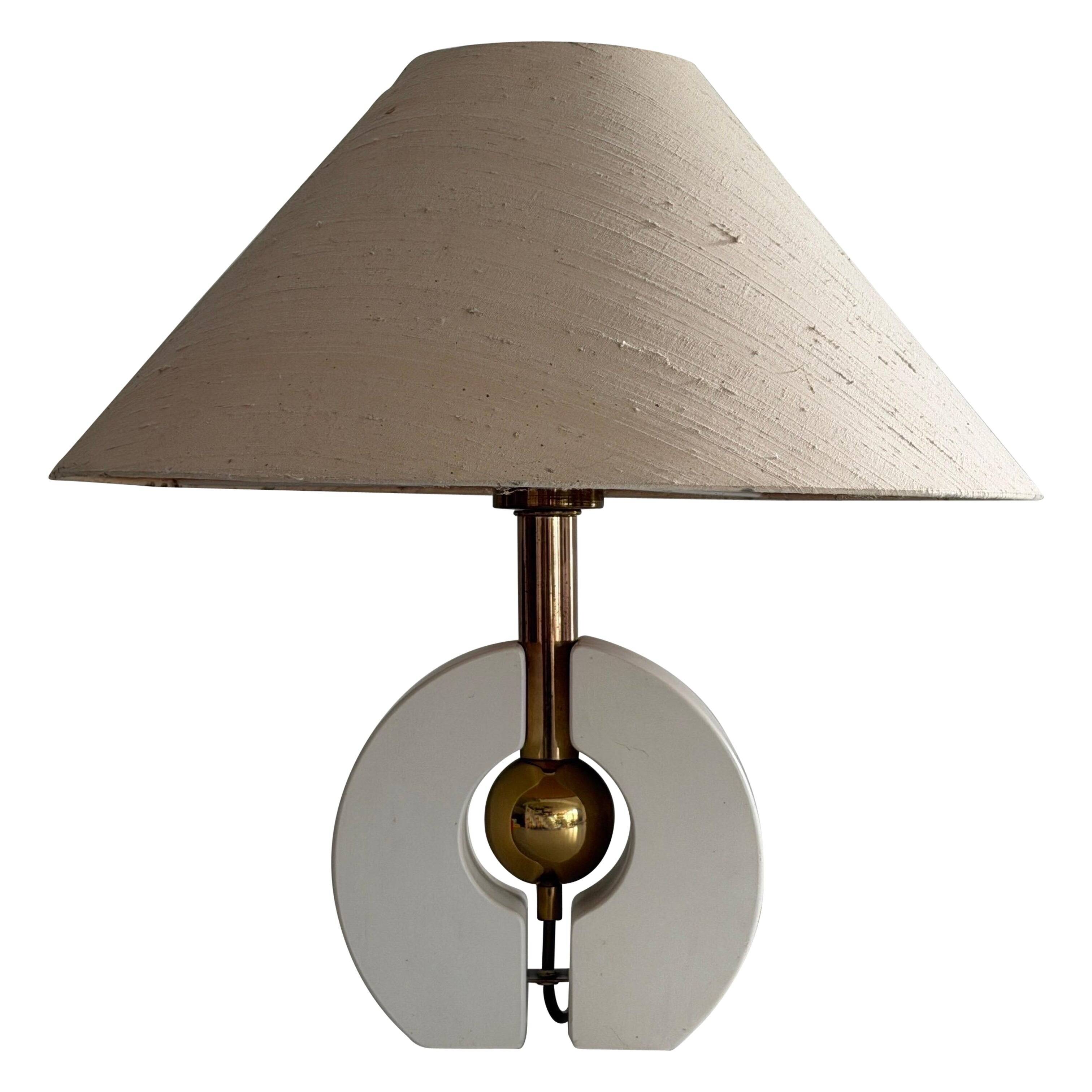 Wooden table lamp with fabric shade by Schröder & Co. Leuchten, 1960, Germany.