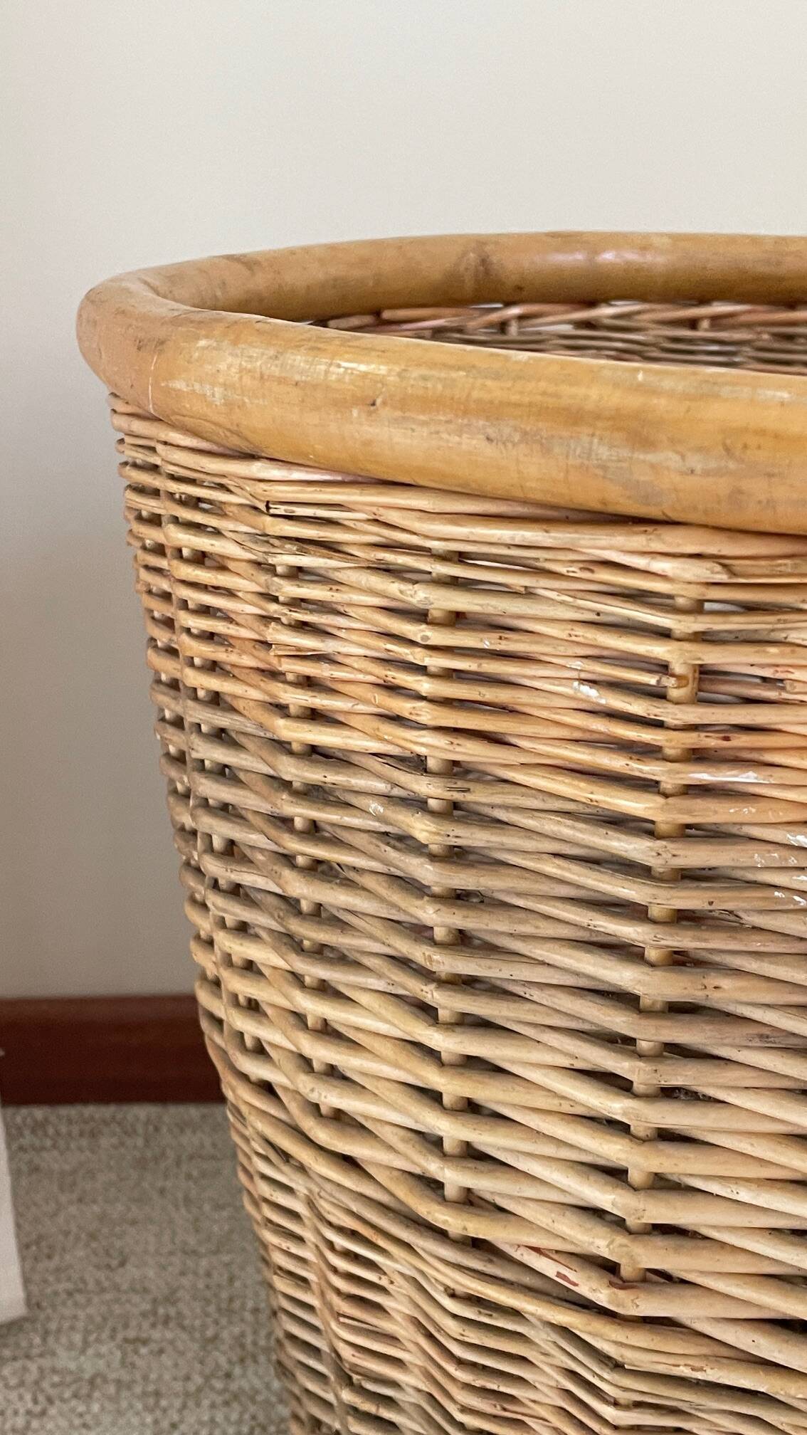 Large VINTAGE WICKER BASKET Wood