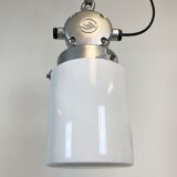 Vintage aluminium industrial lamp with milk glass, 1970s