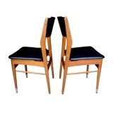 Pair of Scandinavian chairs in wood and black skai