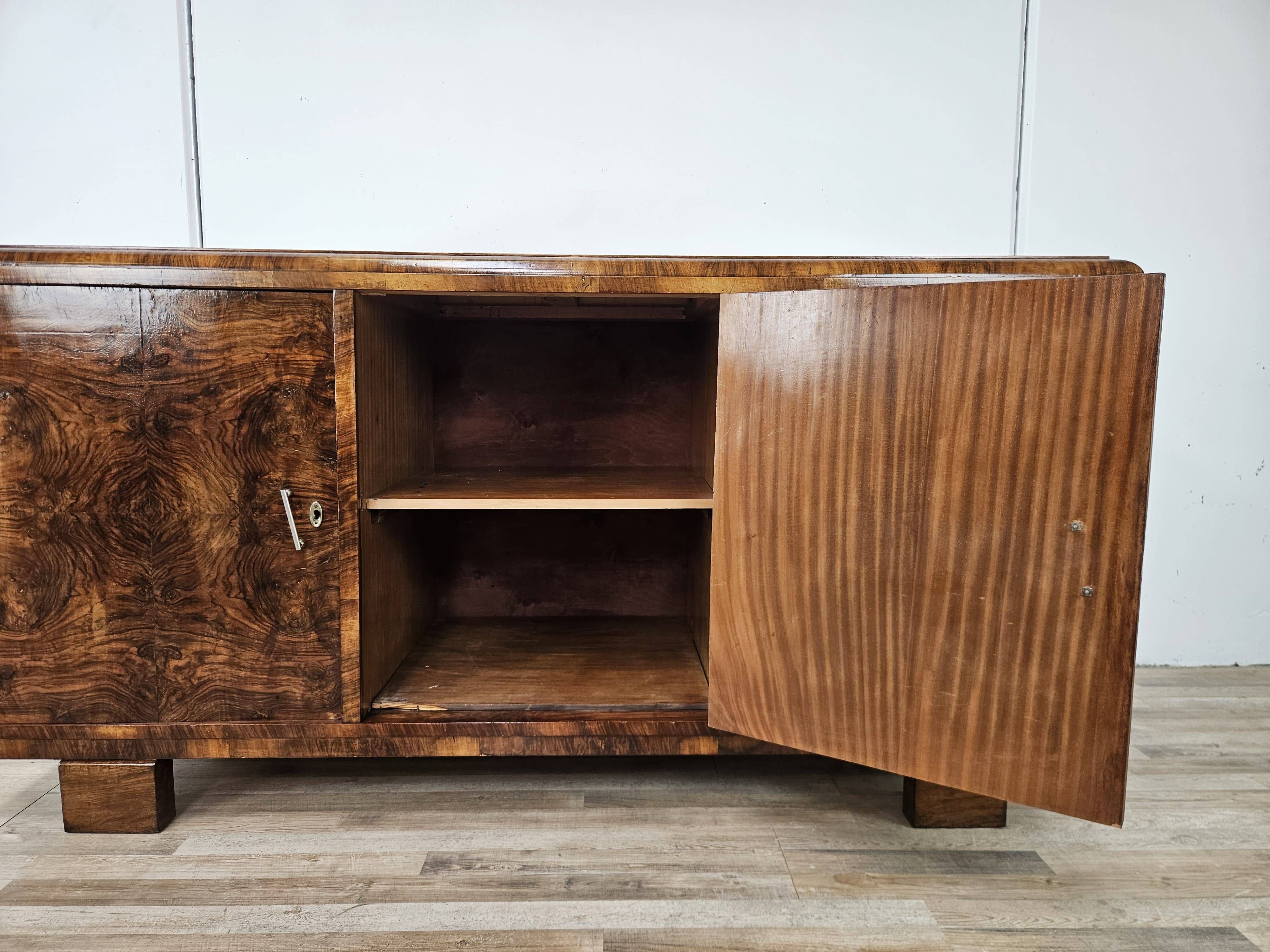 1940s Art Deco walnut sideboard with three doors