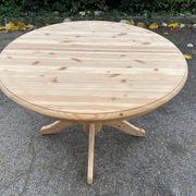 Table à manger ronde extensible pied central rénovée en bois massif brut 105cm