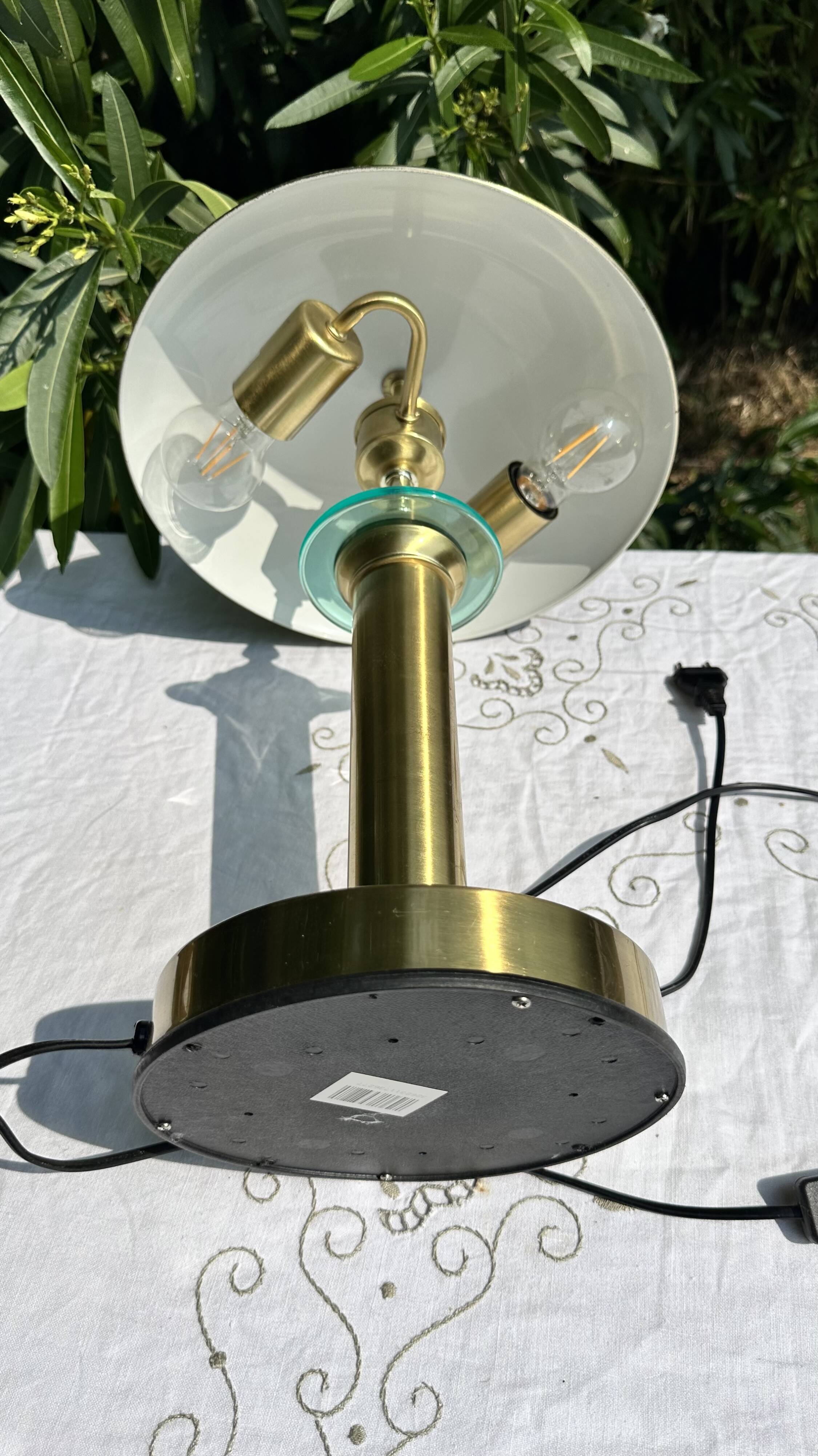 70s Large Vintage Mushroom Lamp - Glass & Gold Metal