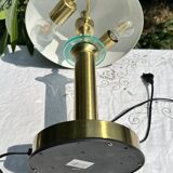 70s Grande Lampe Champignon Vintage - Verre &Métal Doré