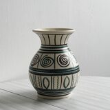 Vase céramique ancienne fait main, ornements géométriques style Punter.