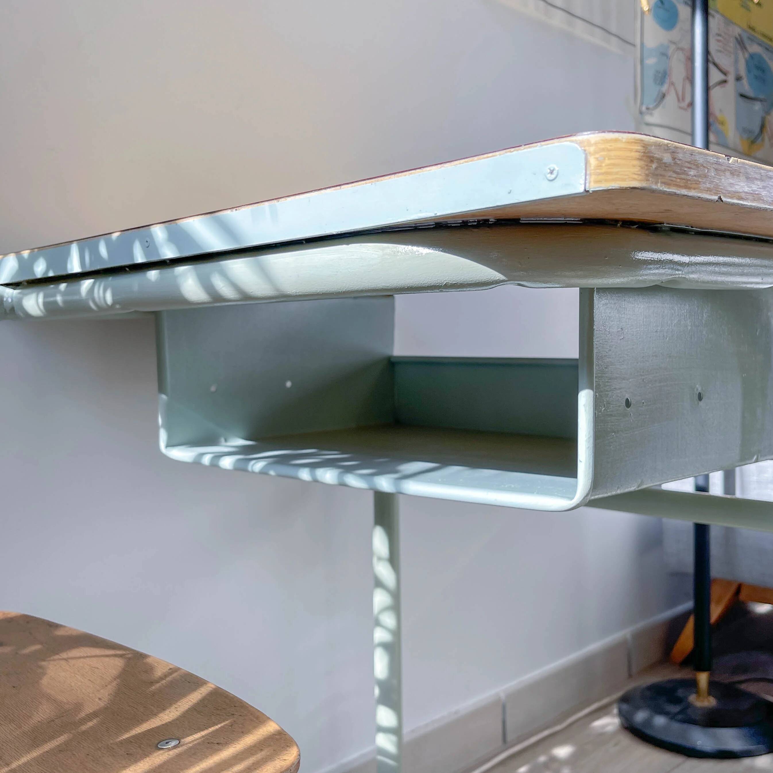 Vintage 1960s school desk – Antique wooden and metal aqua green desk – Retro school furniture – Vintage children's desk