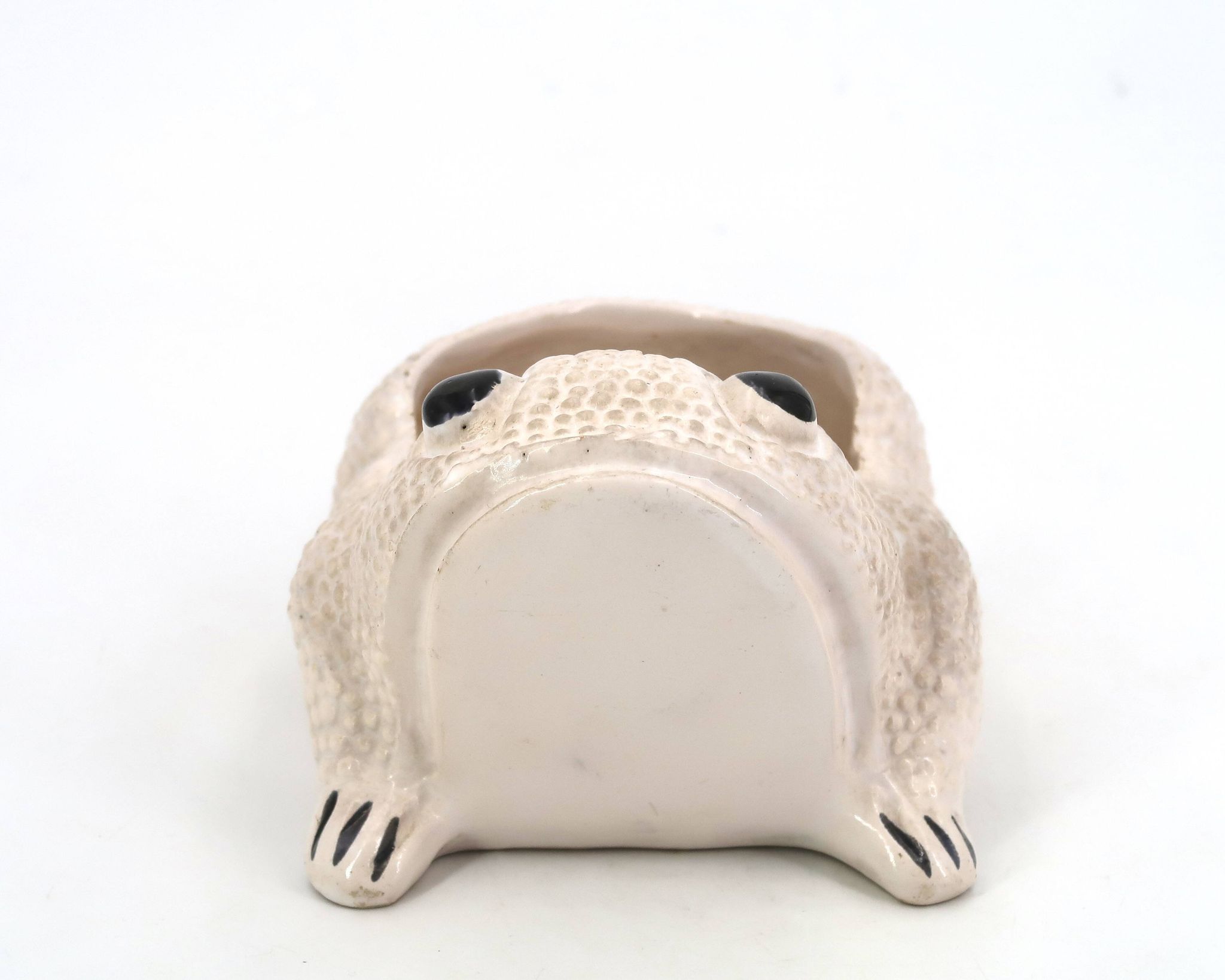 White ceramic frog flower pot by Jean Roger