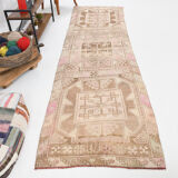 3x12 brown & beige vintage runner rug 100x360cm