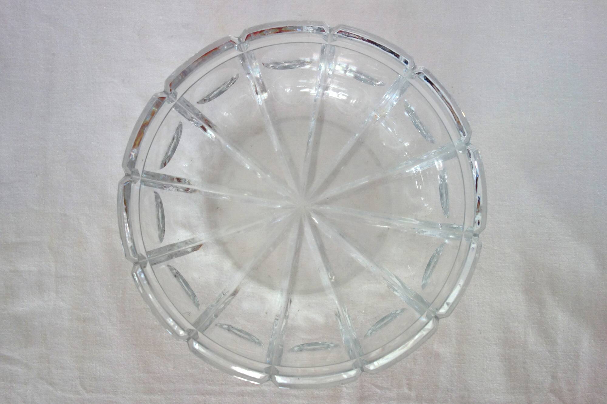 Vintage Bohemian cut crystal salad bowl and cutlery