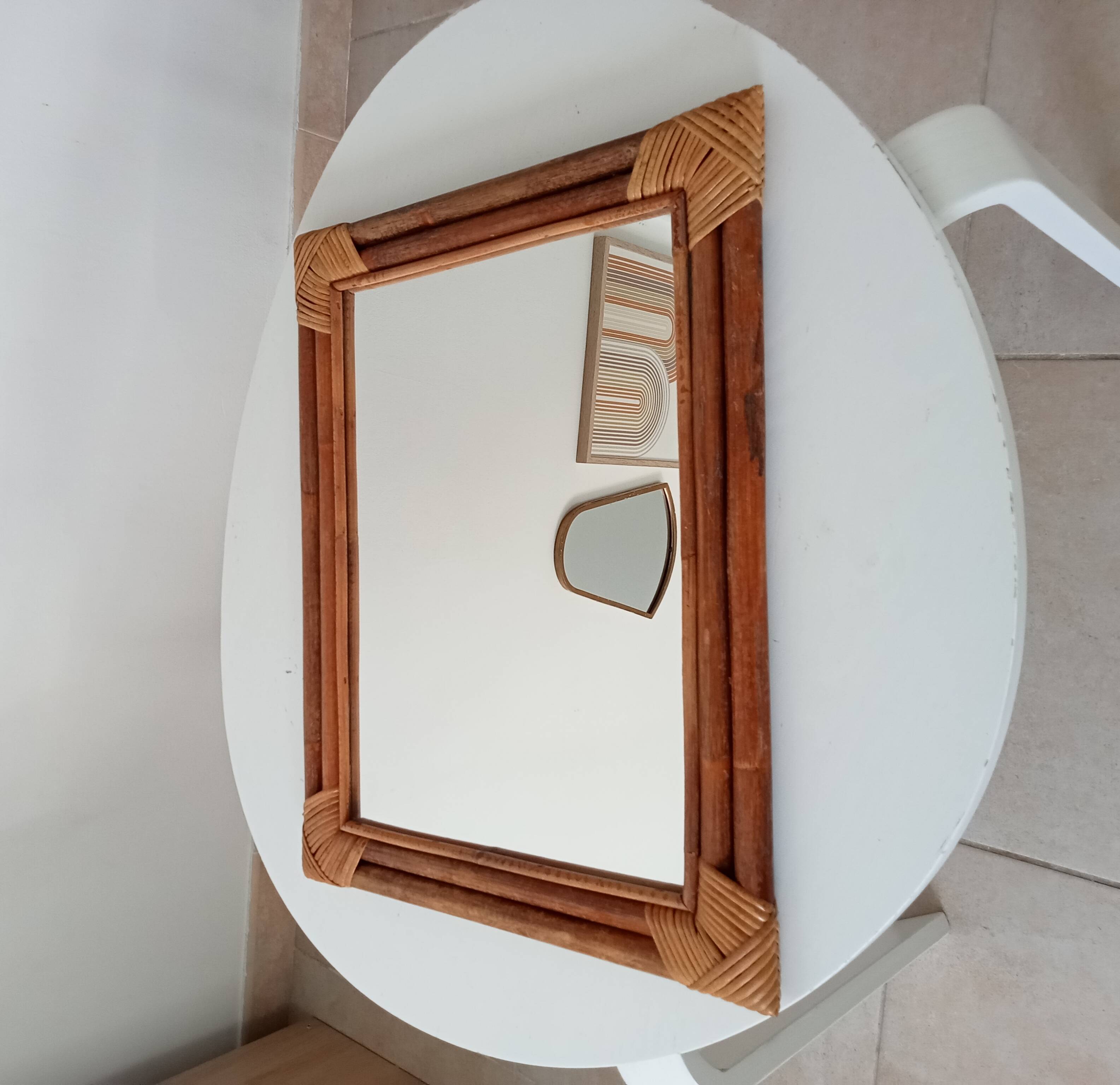 Vintage bamboo and rattan mirror from the 60s/70s, 50*40 cm.