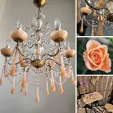 Superb antique brass/glass/opaline Murano chandelier