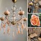 Superb antique chandelier brass/glass/Murano opal.