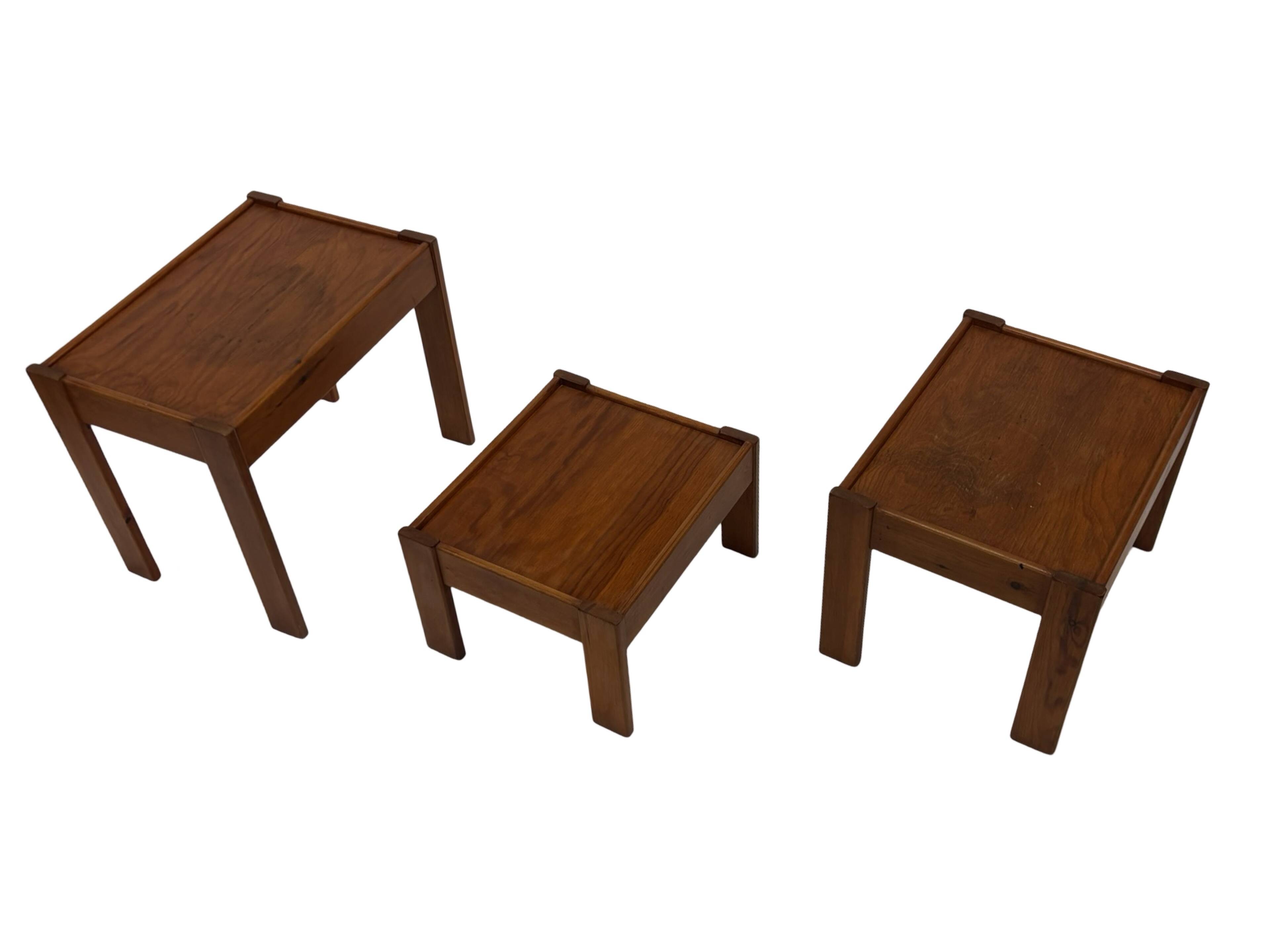 Vintage set of 3 side tables nesting pine wood 60s