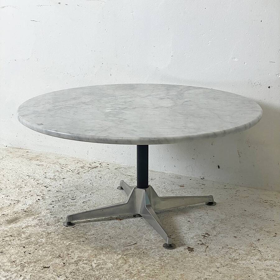 70's aluminum and white marble coffee table