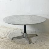 Table basse 70's alu et marbre blanc