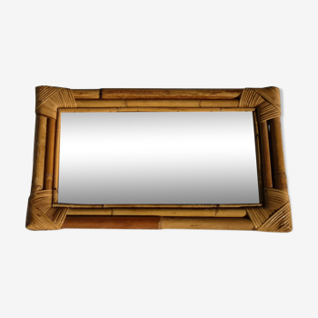 Miroir rectangle en bambou années 60