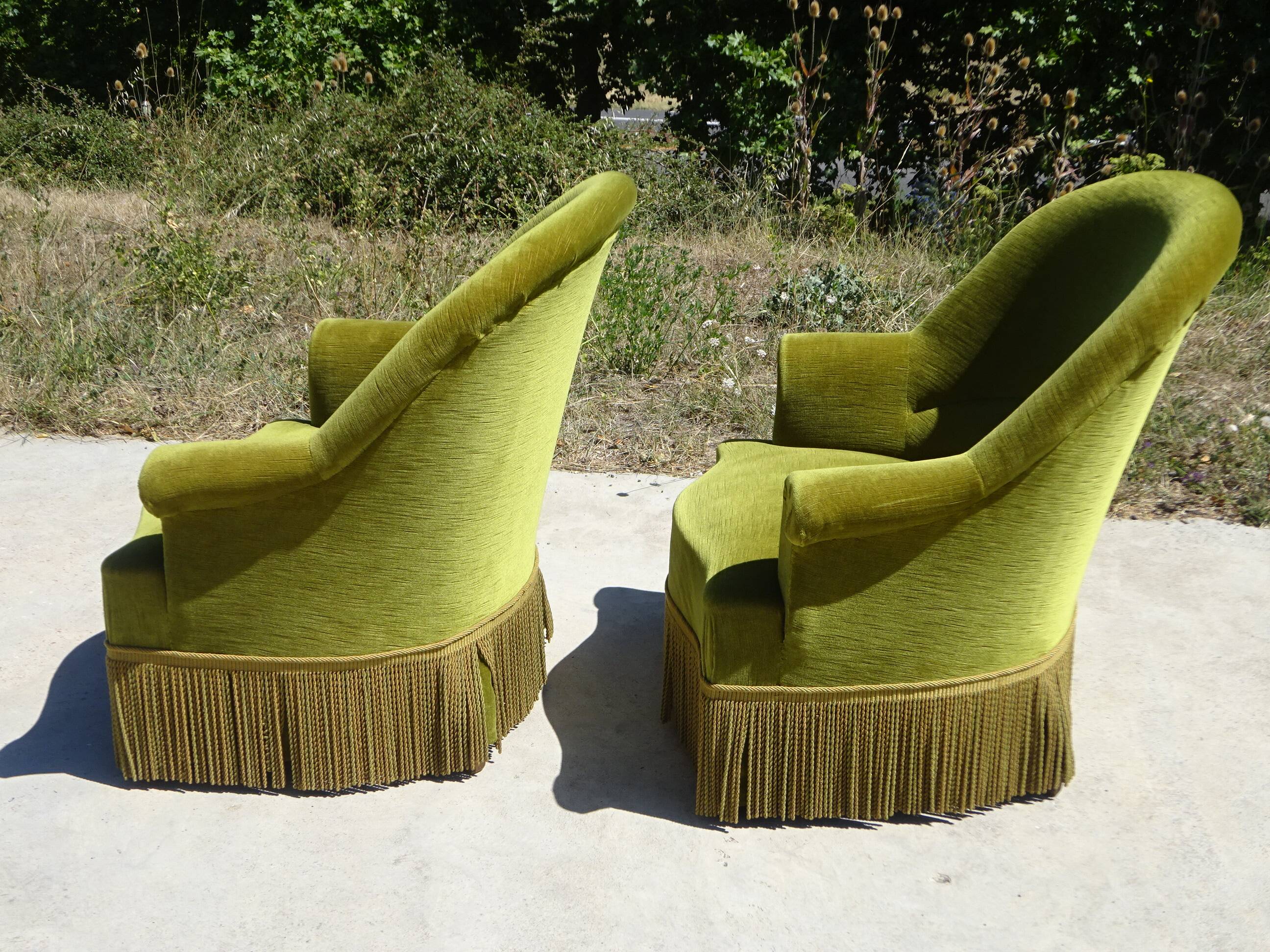 Fauteuils crapauds en velours vert, les 2