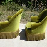 Fauteuils crapauds en velours vert, les 2