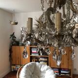 Old chandelier, pendant light, Marie Thérèse light with 9 lights and glass pendants. 1980s