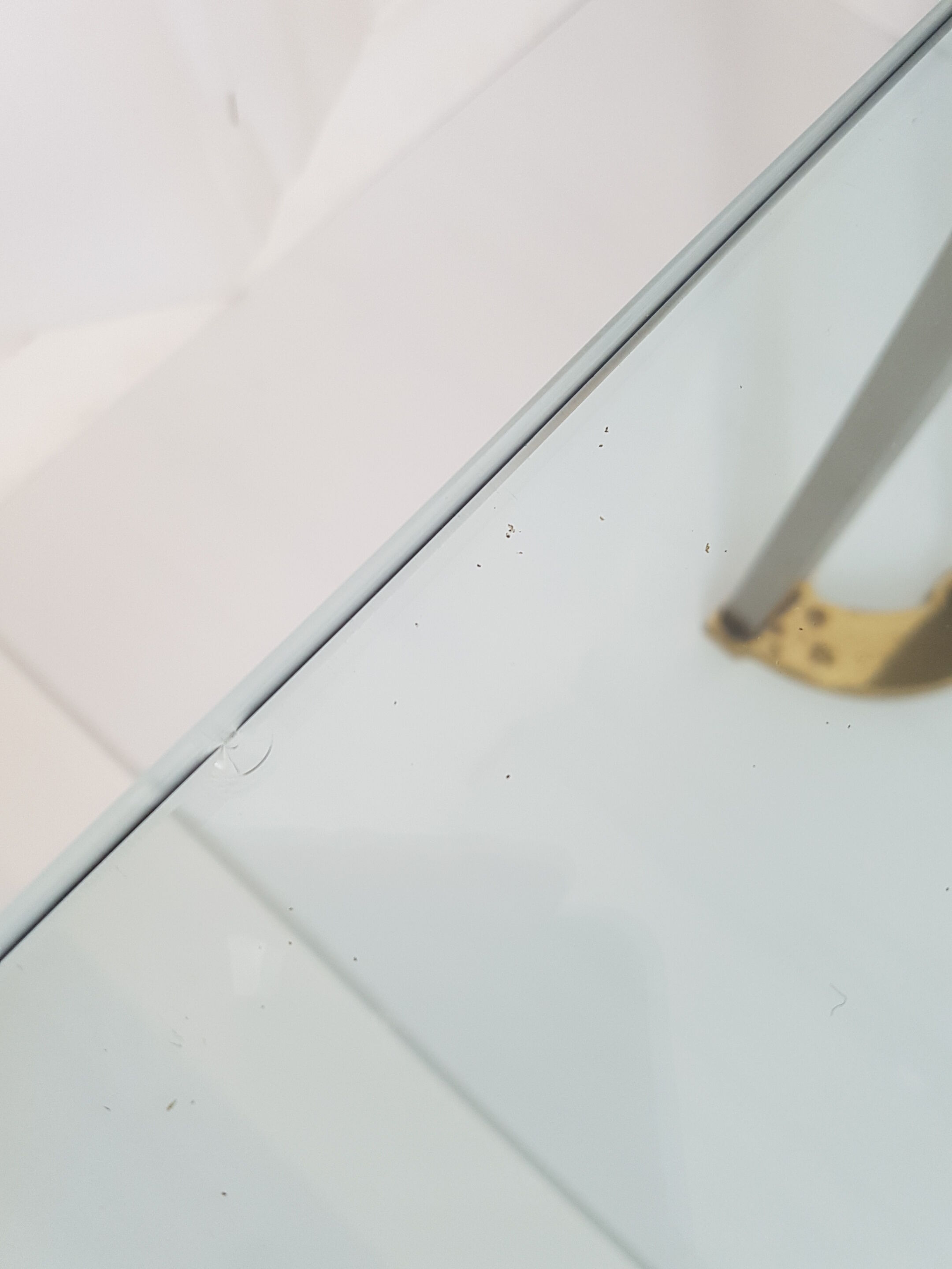 Coffee table glass, solid gold brass and brushed steel vintage seventies 70