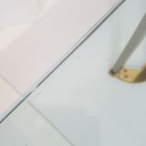 Coffee table glass, solid gold brass and brushed steel vintage seventies 70