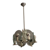 Silver plated chandelier with six crystal glass discs, Italy 1960s