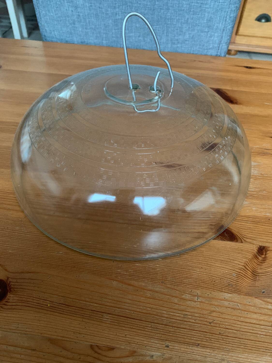 Glass bell with iron hook old vintage cheese