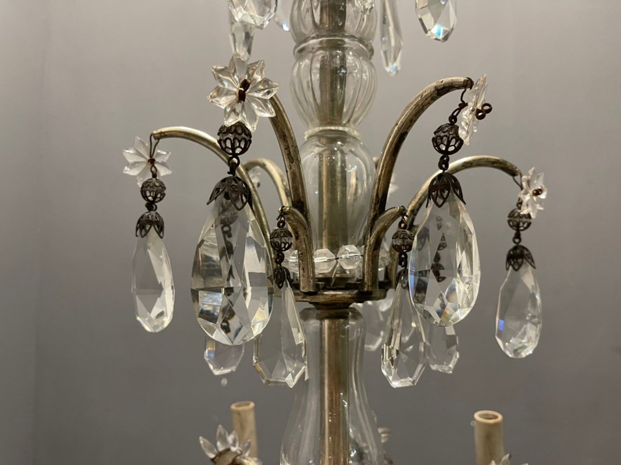 Antique Italian Silver Crystal Chandelier, 1940s