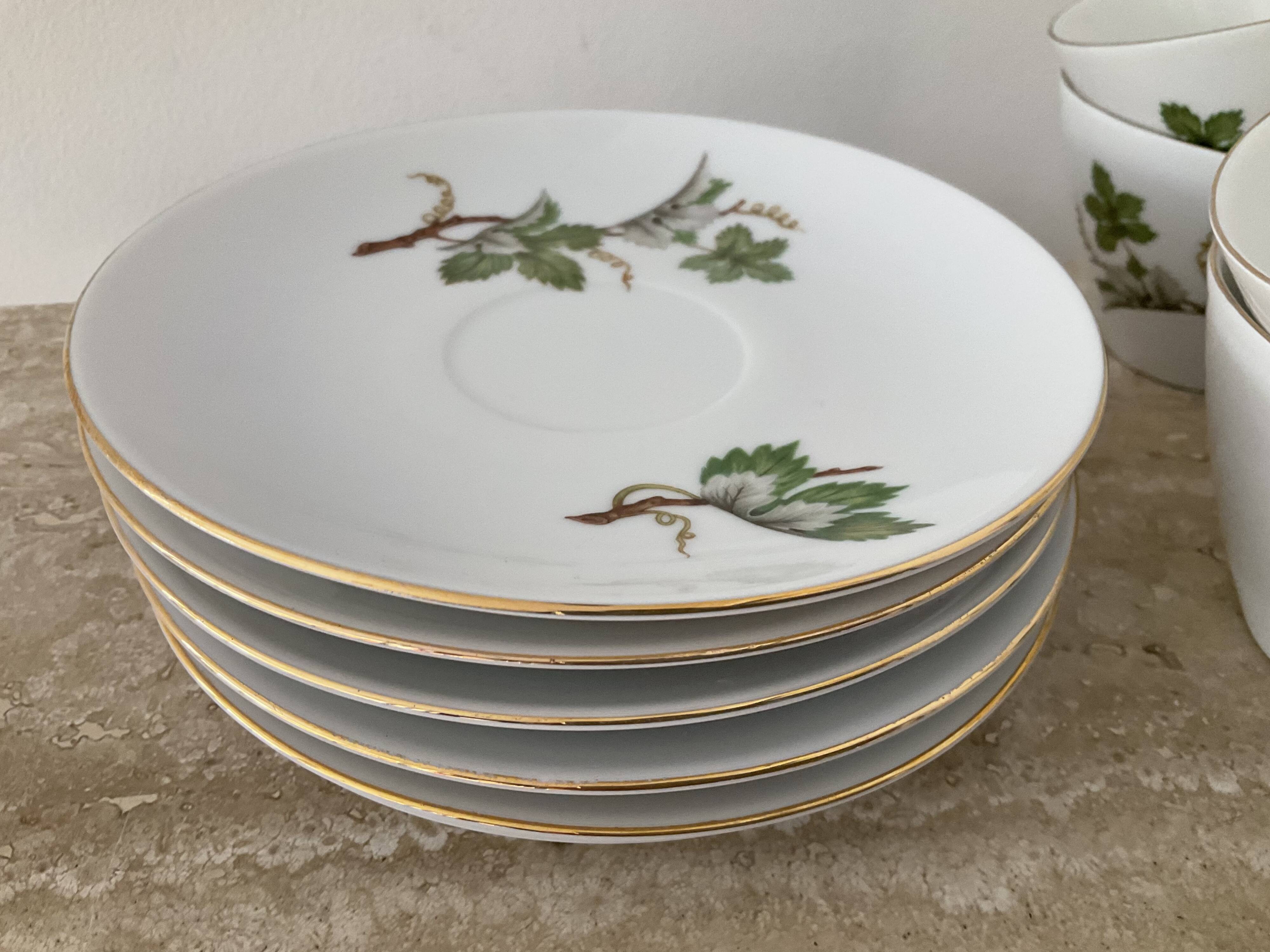 Vintage porcelain herbarium service 6 cups with plates