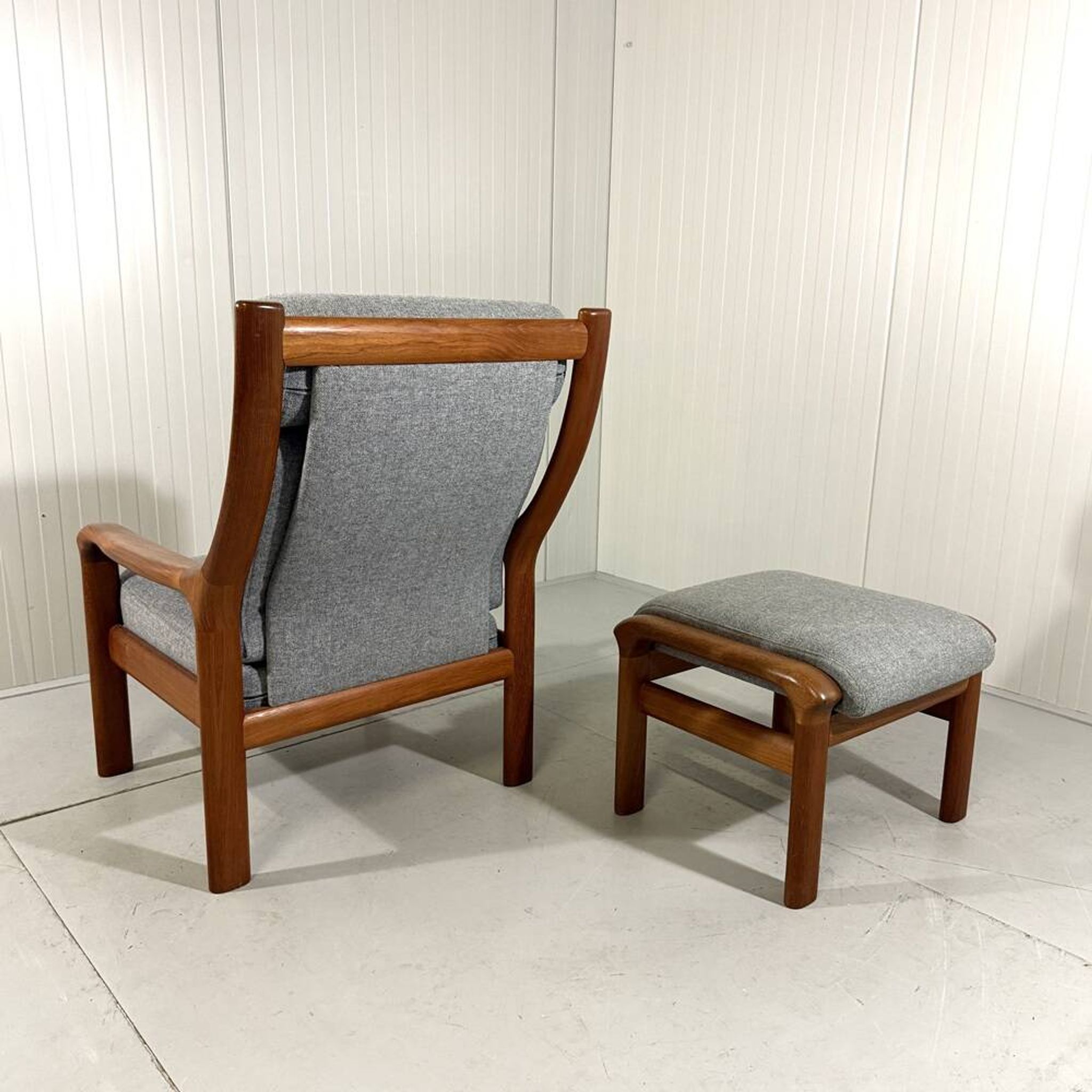 EMC Furniture teak highback easy chair & footstool Denmark 1970’s