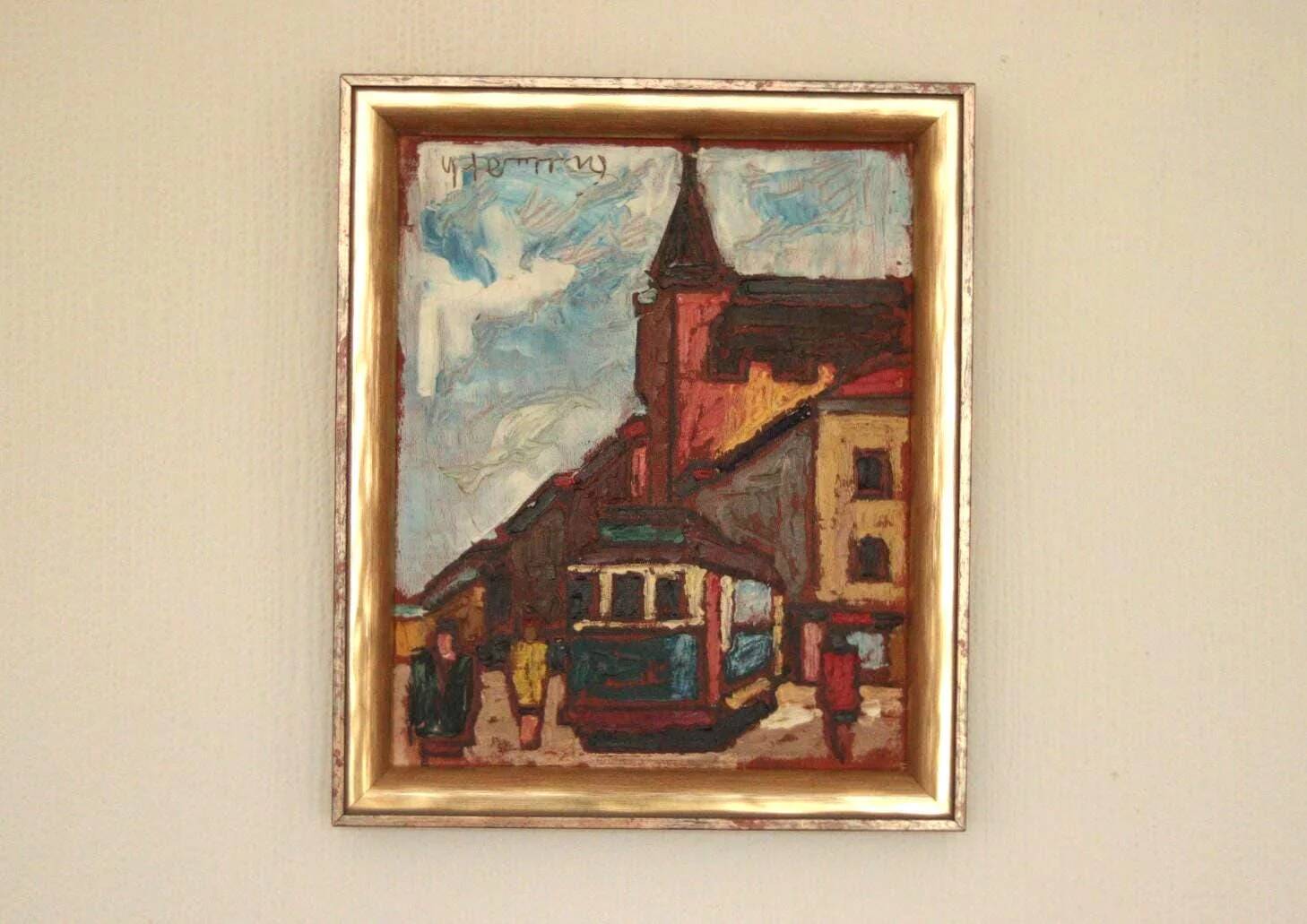 Original Mid Century Swedish Oil on Panel – “City II” by Wilhelm Henning –