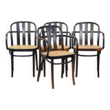 Set of 4 vintage wooden design dining/bistro chairs with woven seats