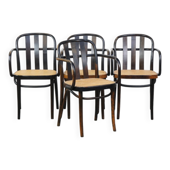 Lot de 4 chaises de salle à manger/bistro au design vintage en bois avec sièges tissés