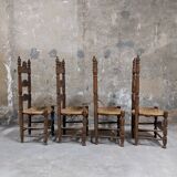 Set of 4 wooden and straw chairs