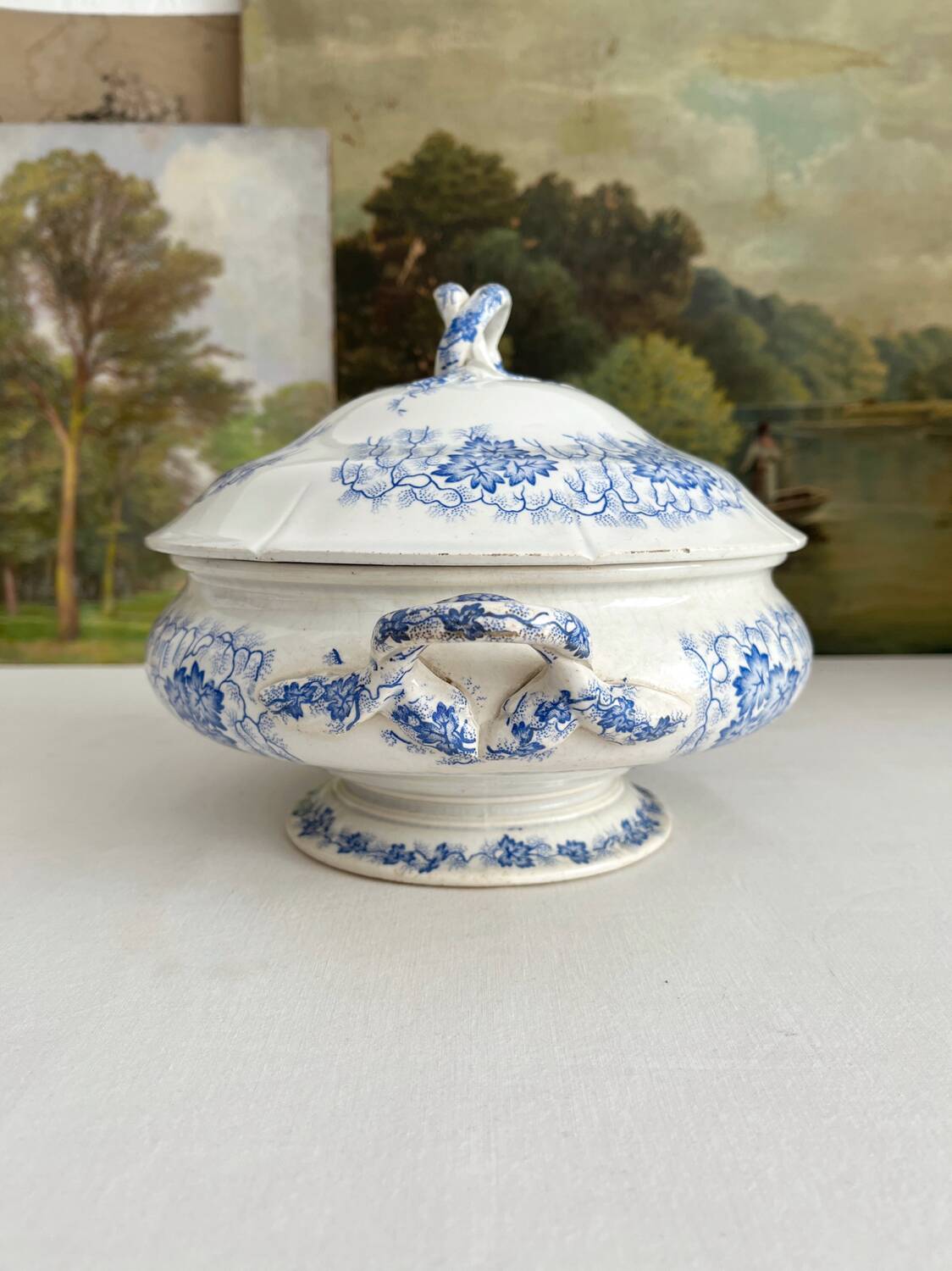 Antique ironstone tureen “Flora Lichen” Creil and Montereau