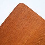 Scandinavian vintage teak nightstand with shelf and carved handle