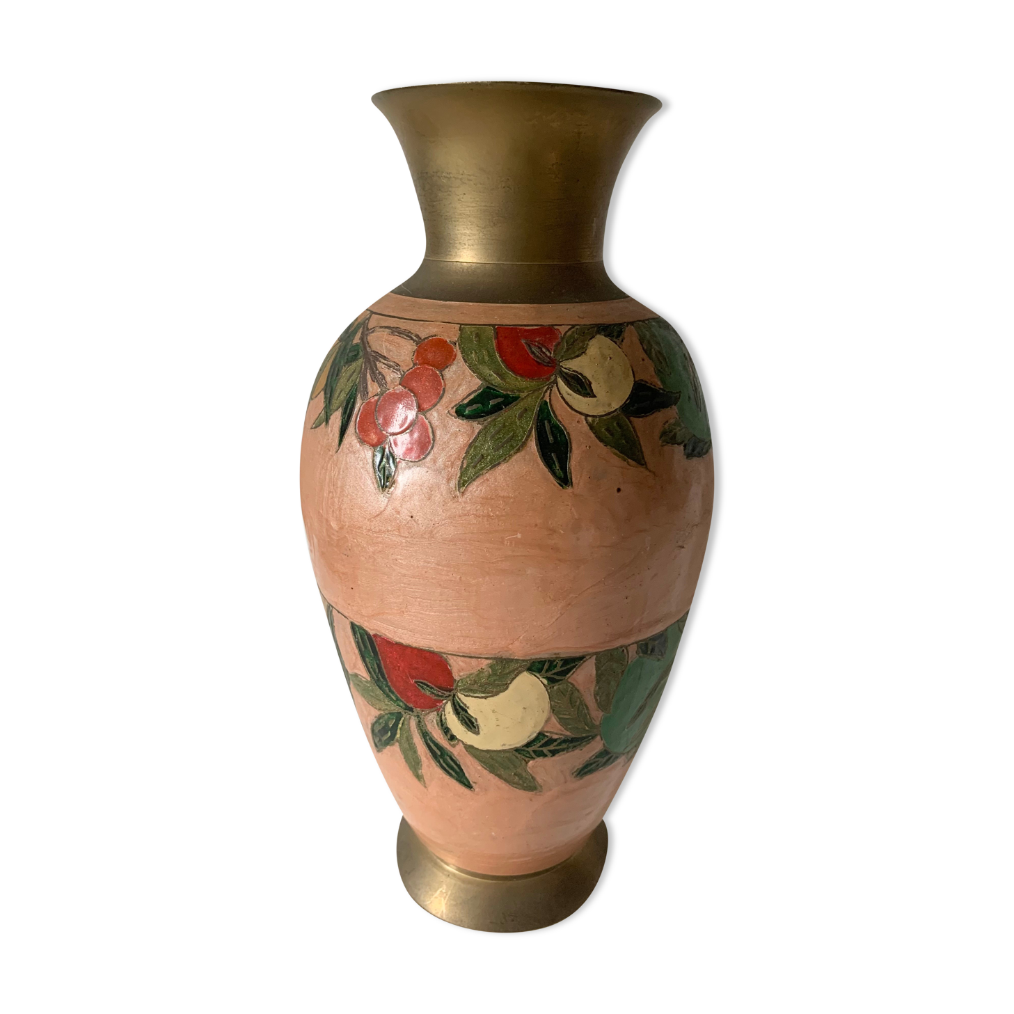 Large enamelled brass vase