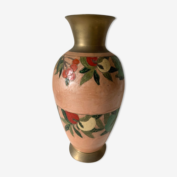 Large enamelled brass vase