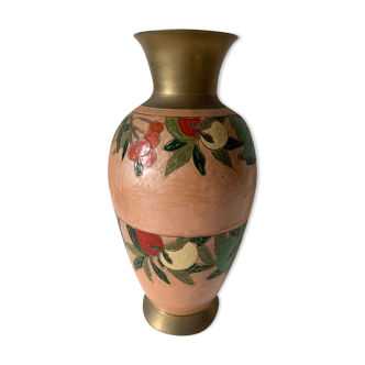 Large enamelled brass vase