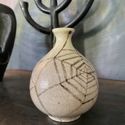 Vase ball ceramic vintage spider pattern signed mid century
