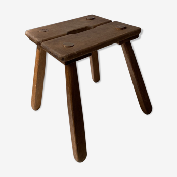 Quadripod stool in openwork square wood in the center