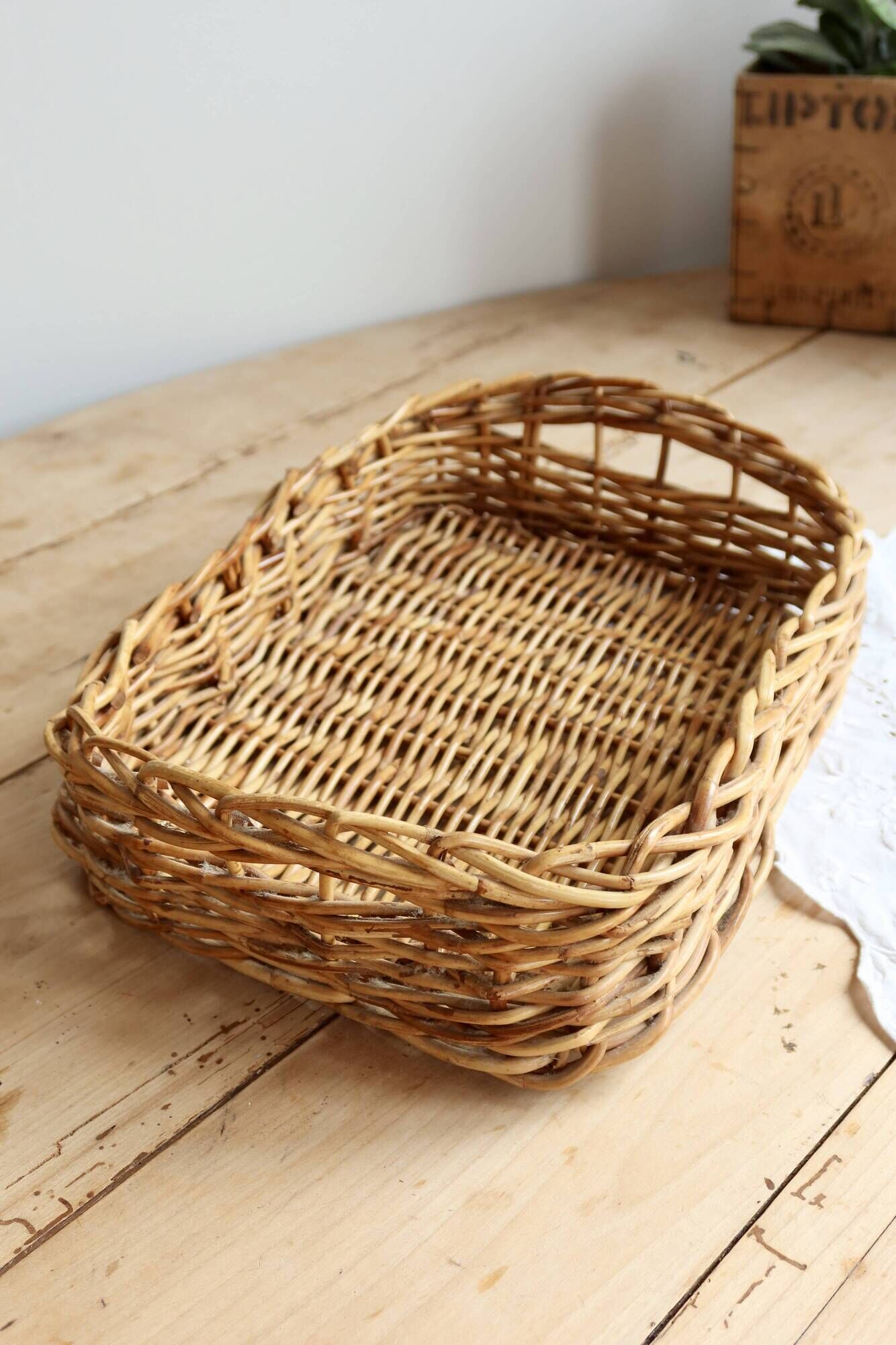 Vintage woven wicker cutlery basket