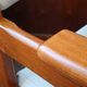 Armchair by André Sornay, stained solid beech & beige faux leather. 1980