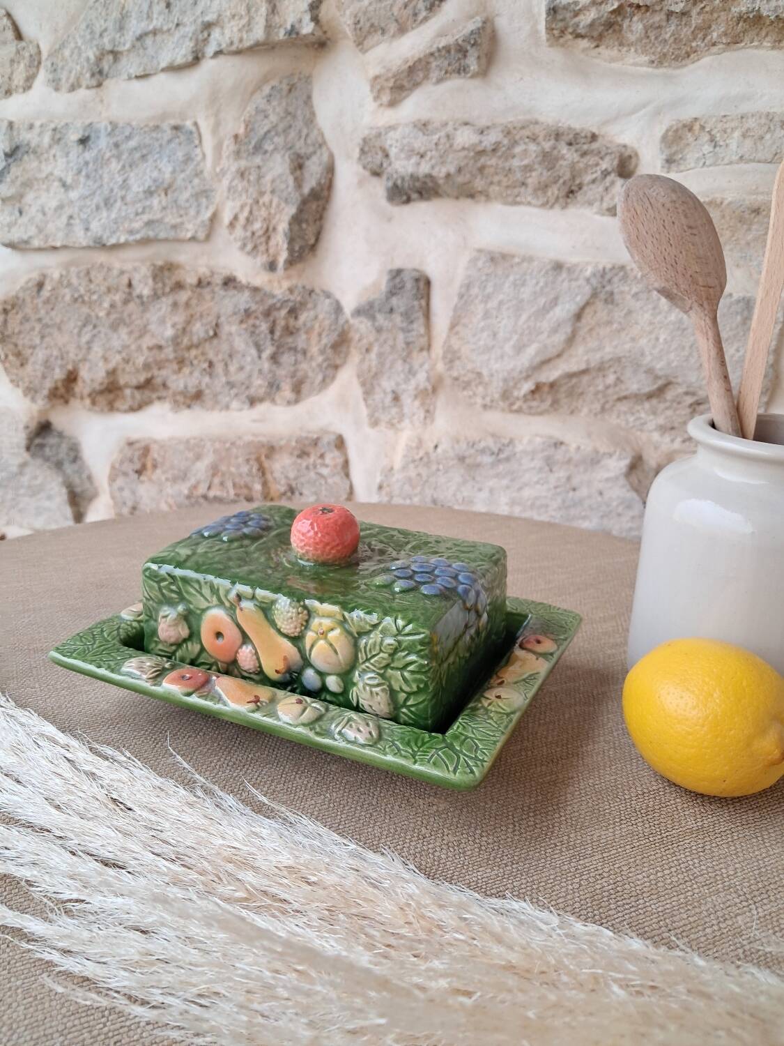 Antique butter dish in slip