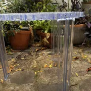 Coffee table T table KARTEL blue-tinted plexiglass design by Patricia Urquiola