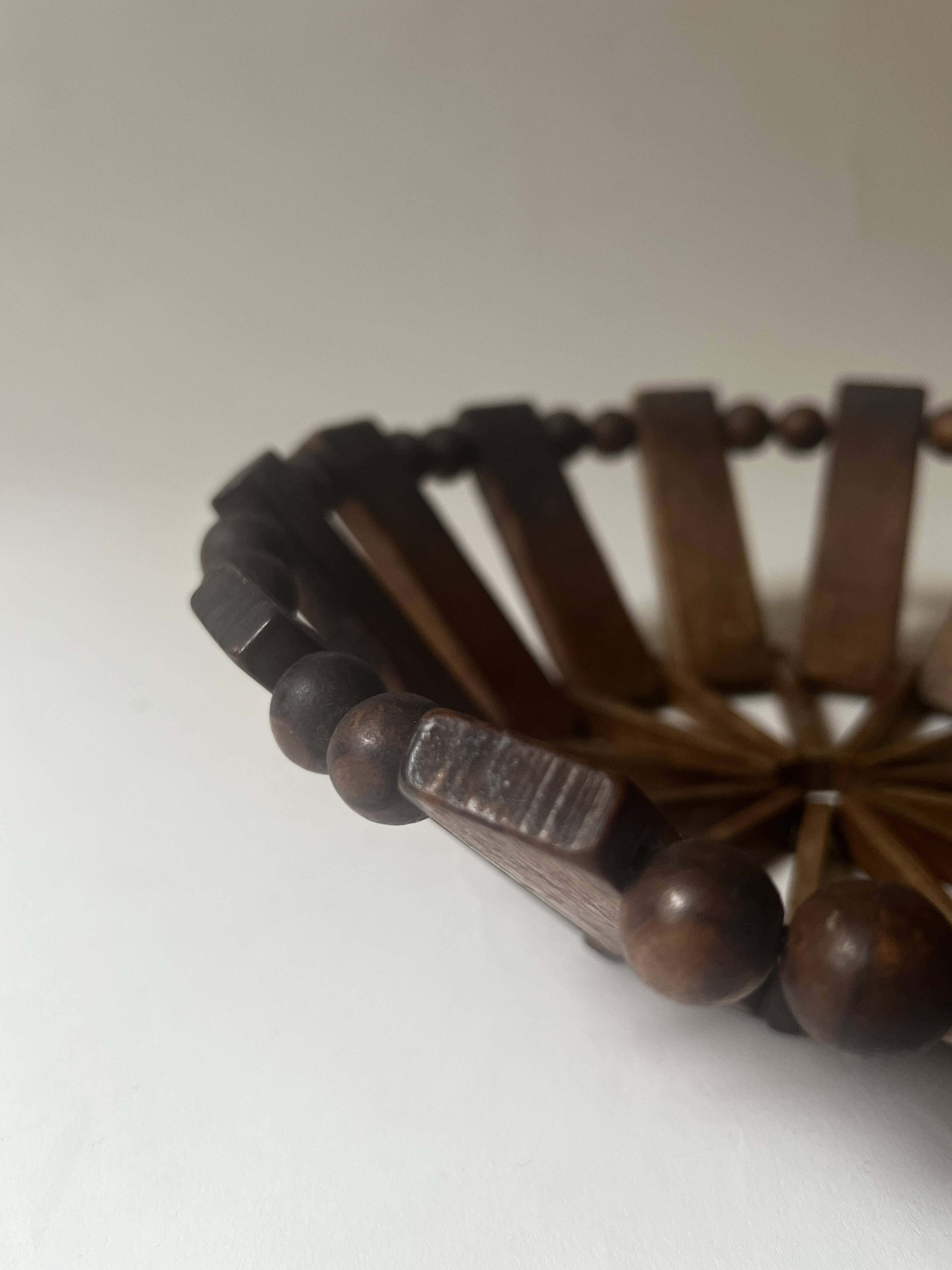 Turned wooden fruit basket/bowl, France 1970