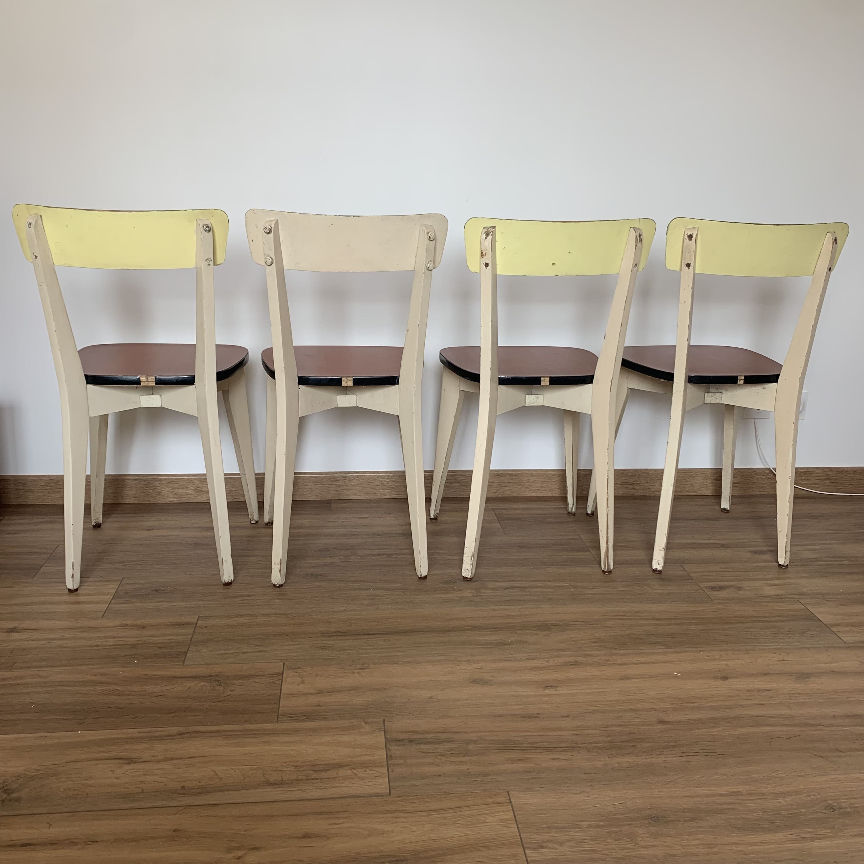 4 wooden chairs and formica kitchen