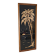 Vintage frame with palm tree and sun in wood or wicker.
