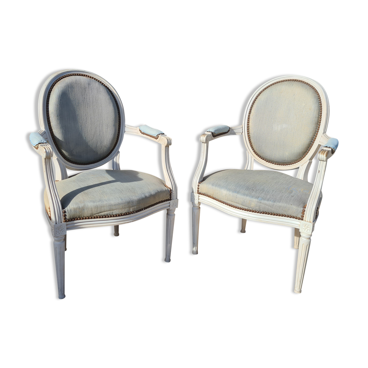 Pair of Louis XVI style medallion armchairs lacquered white
